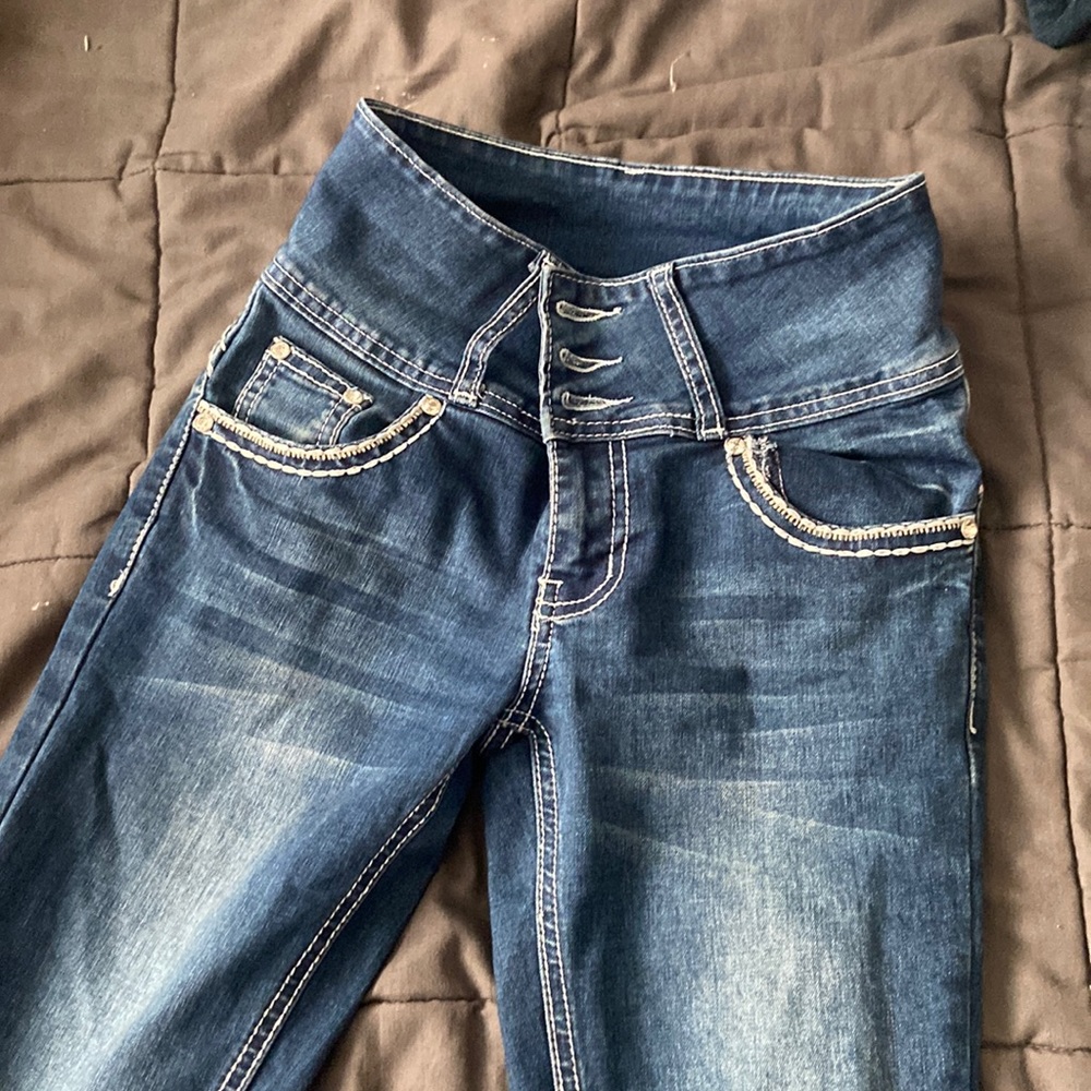 Blue jeans with flare